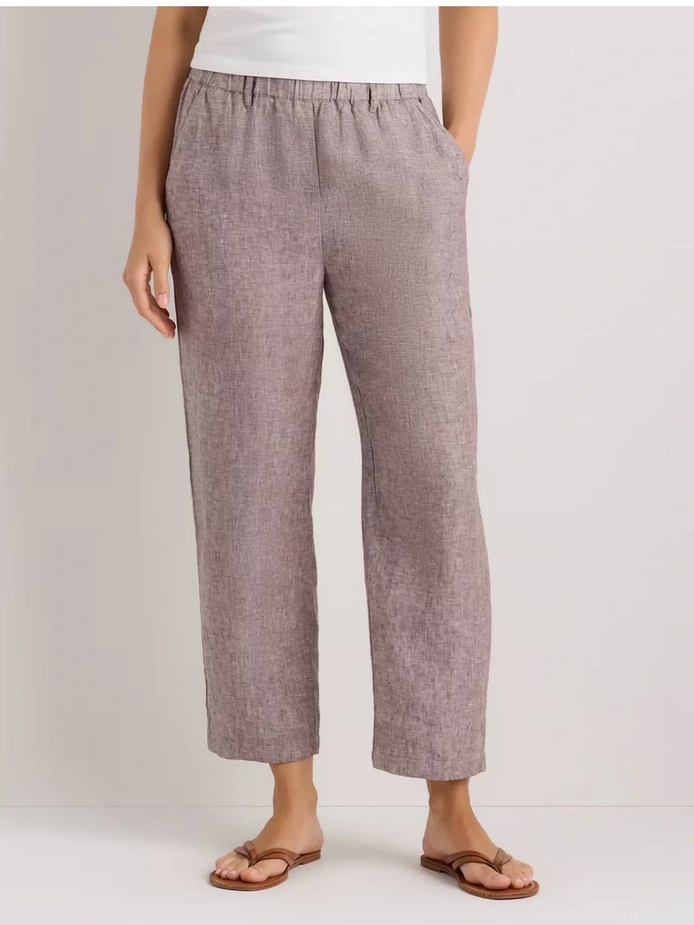 Quince 100% European Linen Pants in Taupe Brown Chambray size M